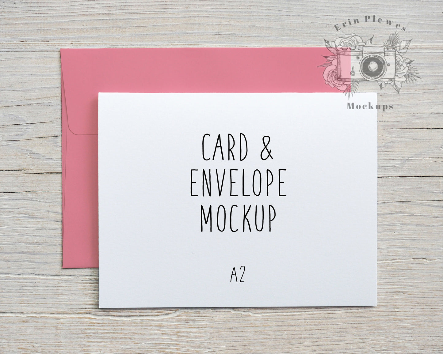 Card Mockup with Pink Envelope, A2 Greeting Card Mock Up for Valentine's Day, Landscape Card Photo, Jpeg Instant Digital Download