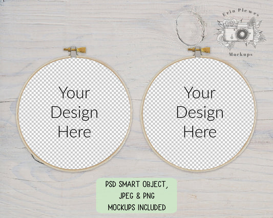 Embroidery Hoop Mockup Set , Cross Stitch Mock Up on rustic white wood, Sewing Mock-up, JPG PNG PSD Smart Object, Digital Download Template