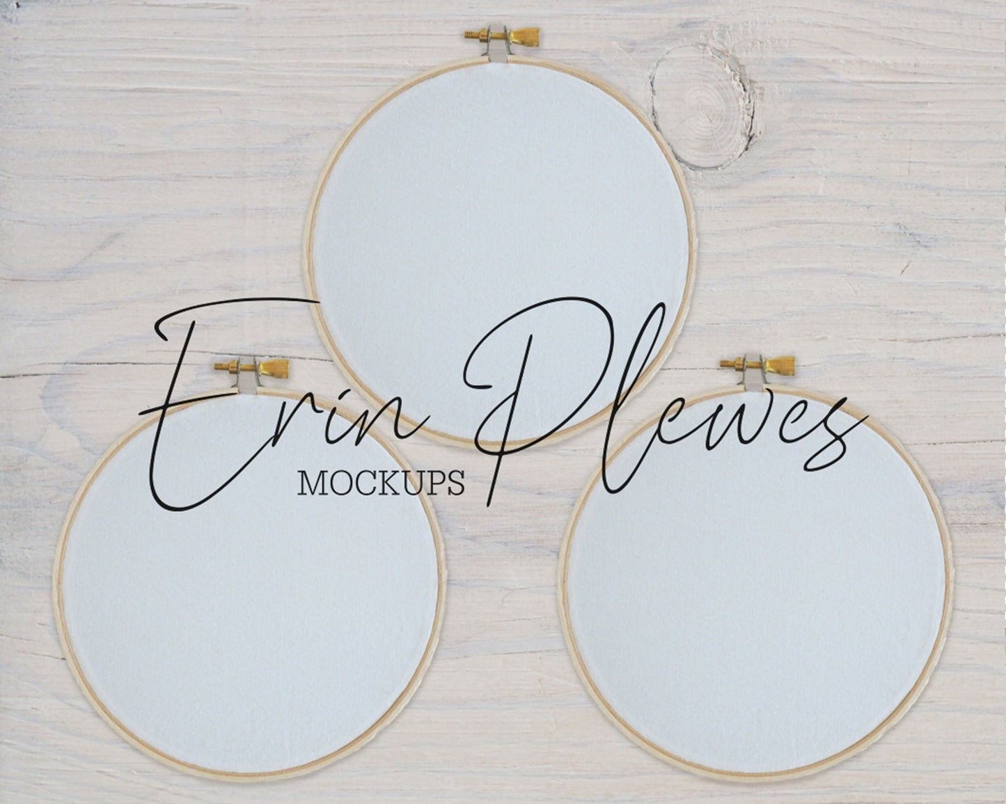 Embroidery Hoop Mockup Set of 3, Sewing Mock Up on Rustic White Wood, JPG PNG PSD Smart Object Digital Download Template