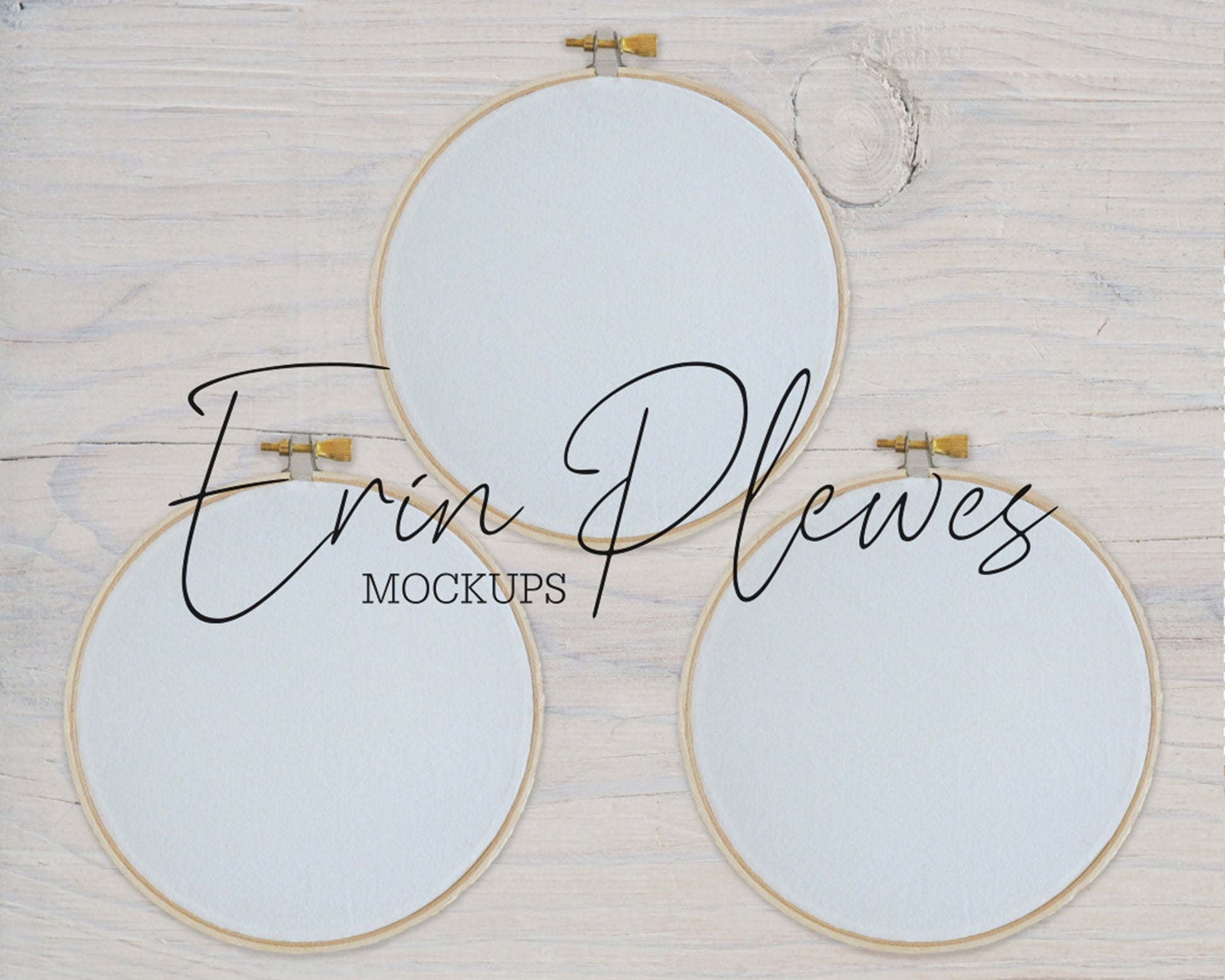 Embroidery Hoop Mockup Set of 3, Sewing Mock Up on Rustic White Wood, JPG PNG PSD Smart Object Digital Download Template