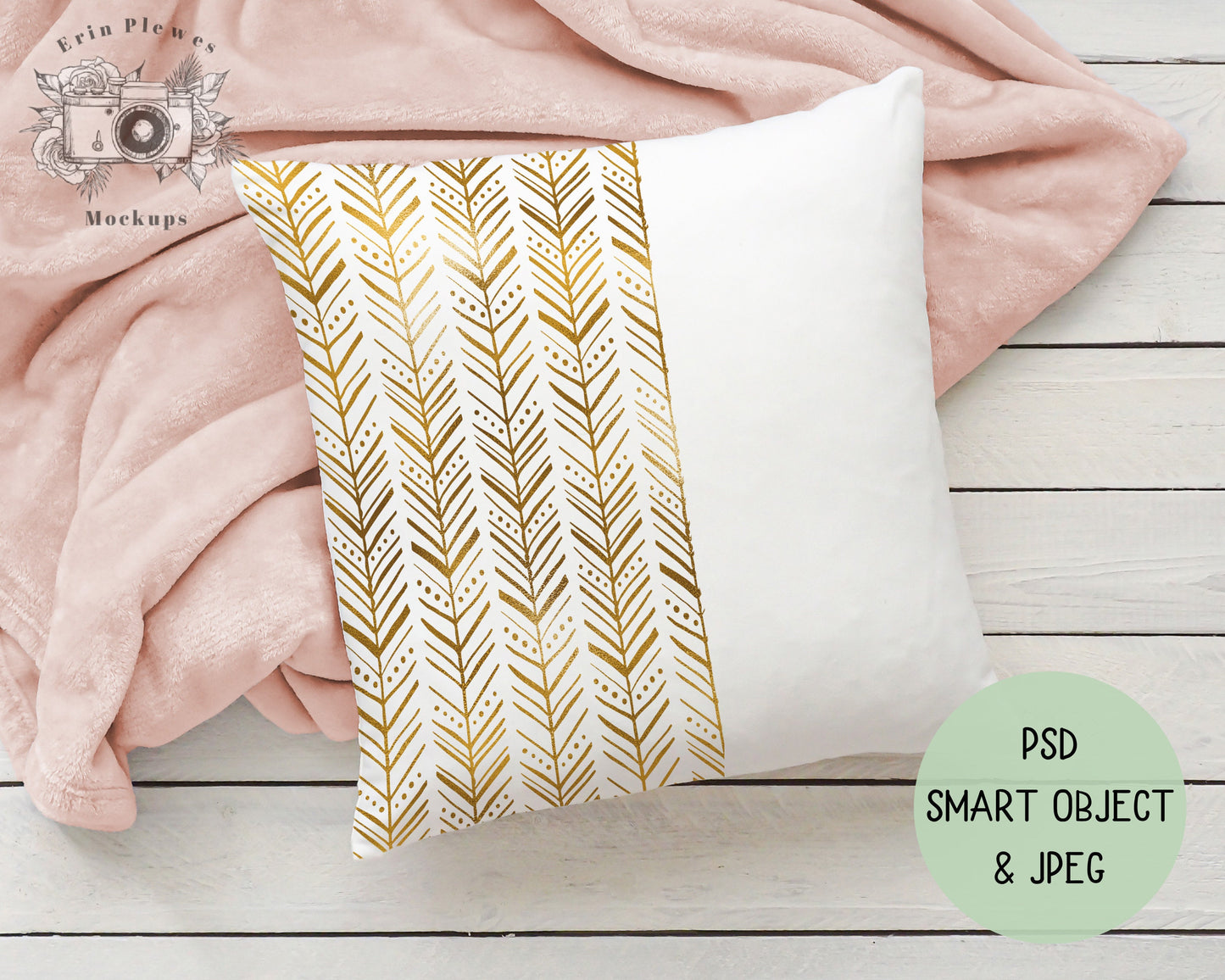 Pillow Mockup PSD Smart Object, Square Pillow Mock Up, Cushion Mock-up with Pink Blanket, Instant Digital Download Jpeg