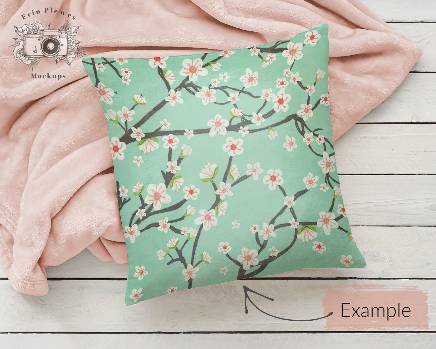 Pillow Mockup PSD Smart Object, Square Pillow Mock Up, Cushion Mock-up with Pink Blanket, Instant Digital Download Jpeg