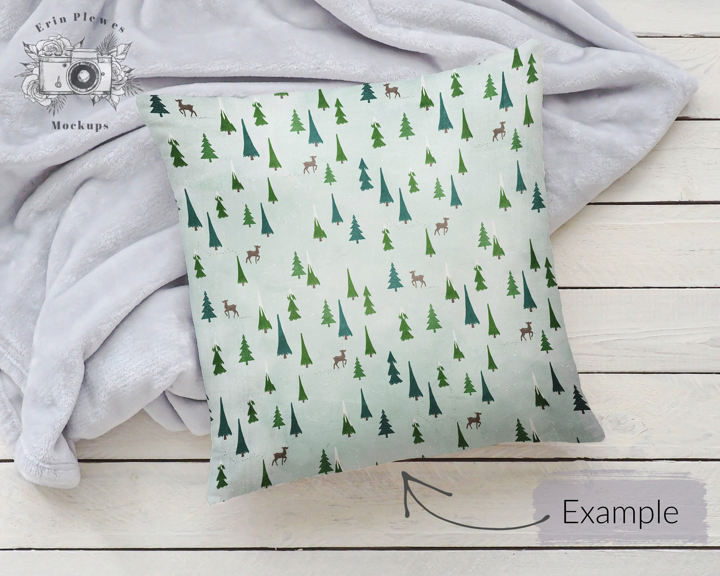 Square Pillow Mockup PSD Smart Object, Cushion Mock Up, Pillow Slipcover Mock-up with Gray Blanket, Instant Digital Download Jpeg