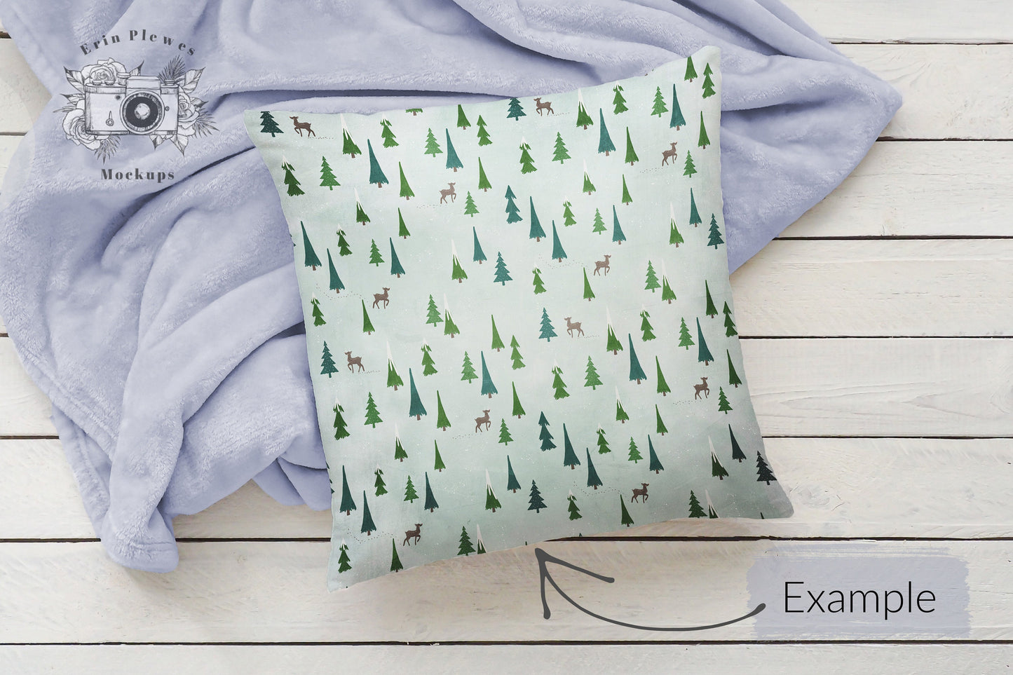 Cushion Mockup PSD Smart Object, Pillow Mock Up, Pillow Slipcover Mock-up with Blue Blanket, Instant Digital Download Jpeg Template
