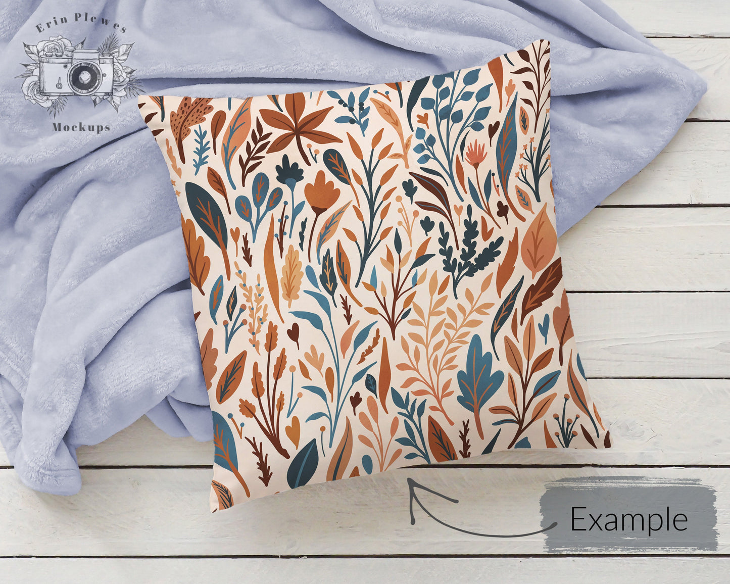 Cushion Mockup PSD Smart Object, Pillow Mock Up, Pillow Slipcover Mock-up with Blue Blanket, Instant Digital Download Jpeg Template