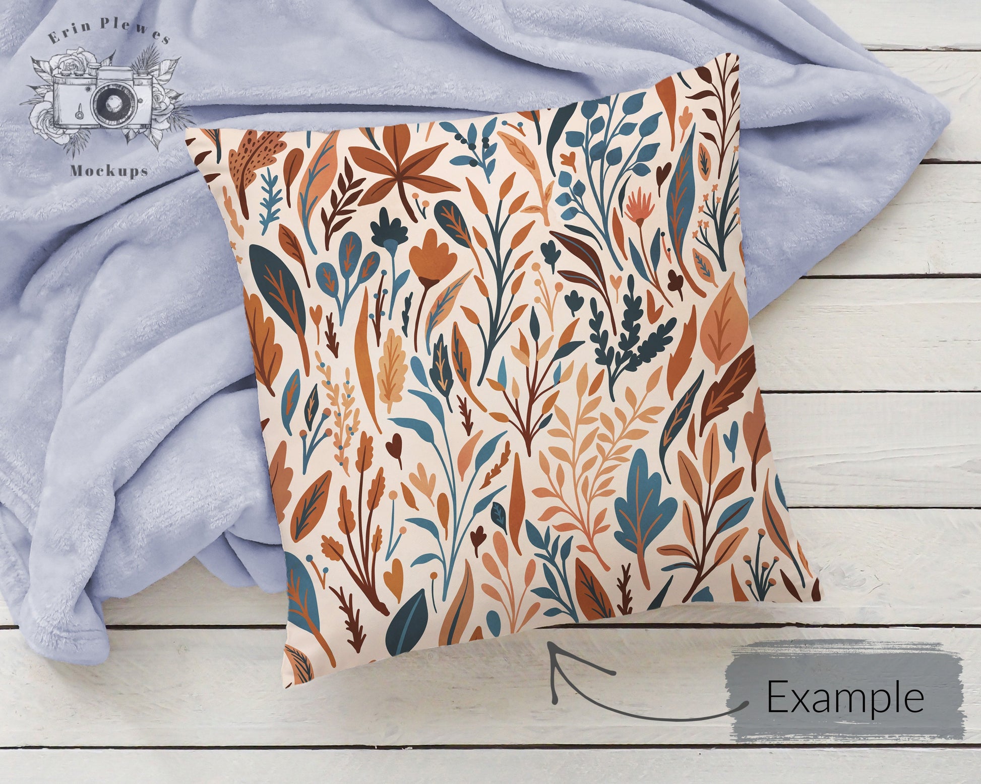 Cushion Mockup PSD Smart Object, Pillow Mock Up, Pillow Slipcover Mock-up with Blue Blanket, Instant Digital Download Jpeg Template