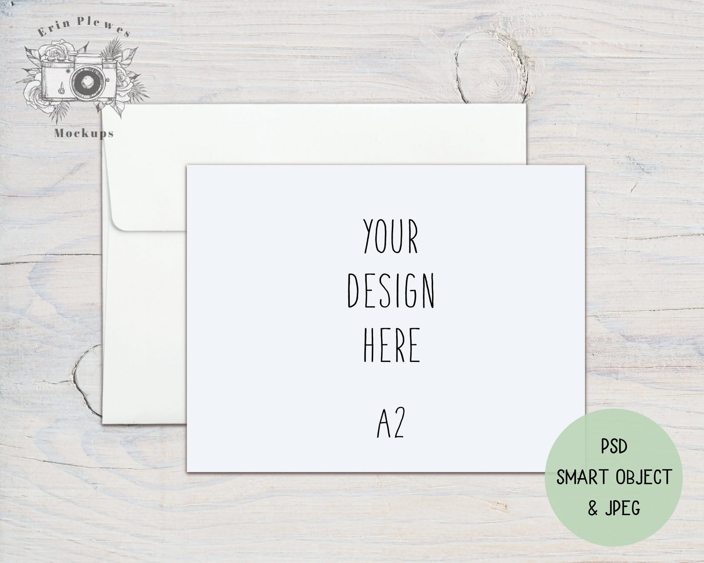 Greeting Card Mockup PSD Smart Object, A2 Flat Card Mock Up, 4.25" x 5.5" Card Envelope Mock-up, Jpeg Instant Digital Download