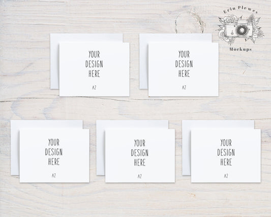 5 Card Mockup, A2 Greeting Card Mock Up Suite, Stationery with Envelope Mock Ups, Jpeg Instant Digital Download