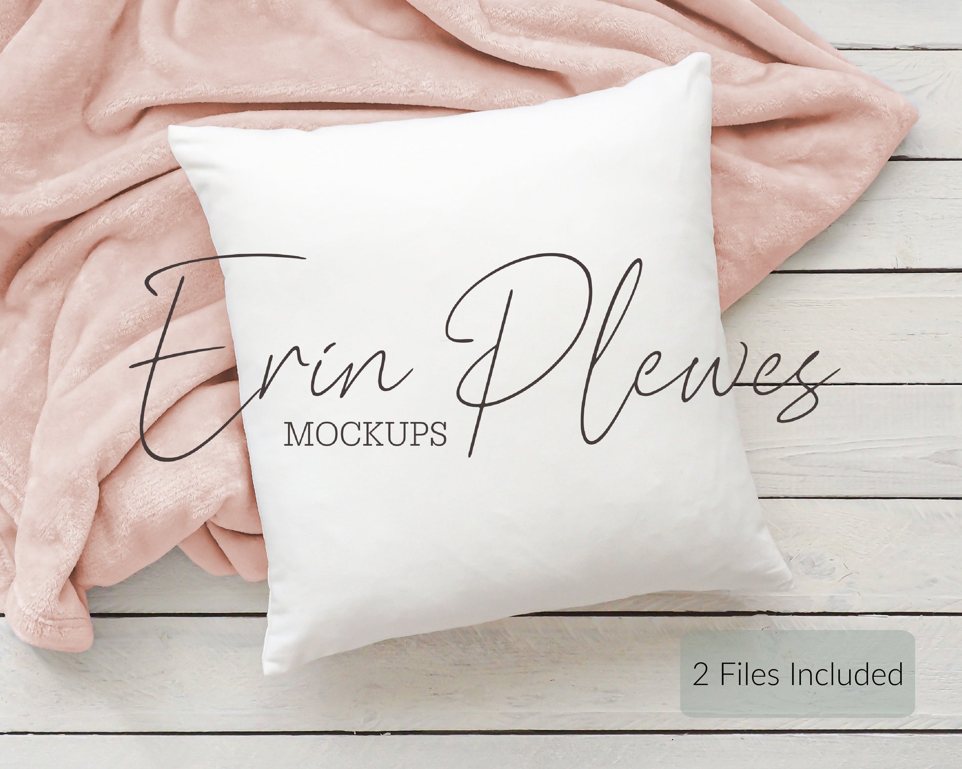 Pillow Mockup PSD Smart Object, Square Pillow Mock Up, Cushion Mock-up with Pink Blanket, Instant Digital Download Jpeg