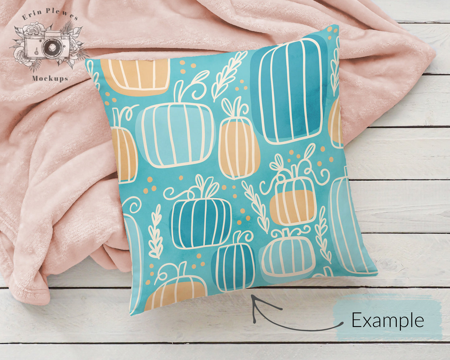 Pillow Mockup PSD Smart Object, Square Pillow Mock Up, Cushion Mock-up with Pink Blanket, Instant Digital Download Jpeg