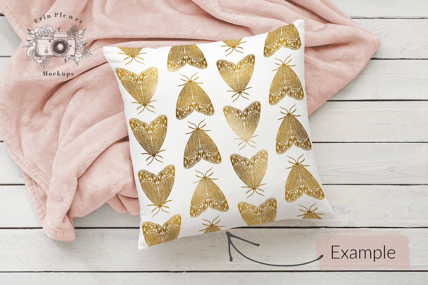 Pillow Mockup PSD Smart Object, Square Pillow Mock Up, Cushion Mock-up with Pink Blanket, Instant Digital Download Jpeg