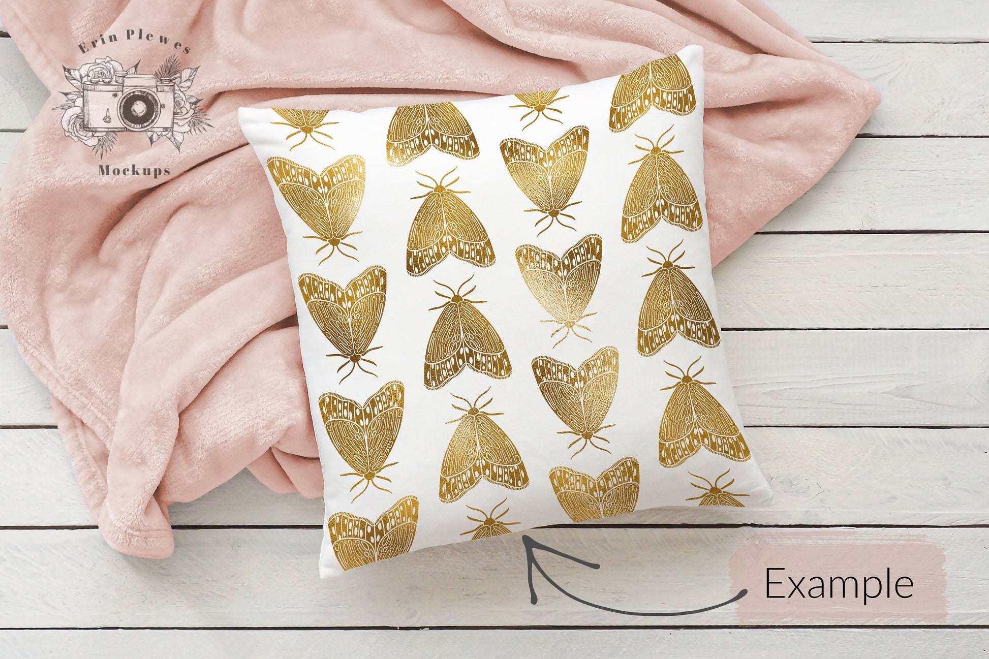 Pillow Mockup PSD Smart Object, Square Pillow Mock Up, Cushion Mock-up with Pink Blanket, Instant Digital Download Jpeg