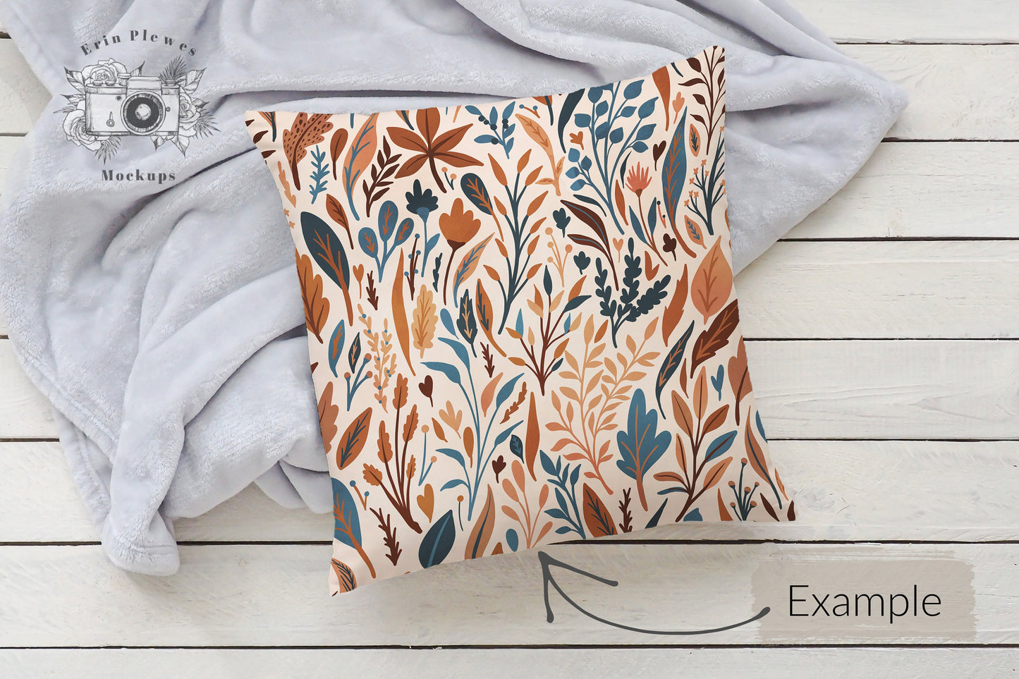 Square Pillow Mockup PSD Smart Object, Cushion Mock Up, Pillow Slipcover Mock-up with Gray Blanket, Instant Digital Download Jpeg