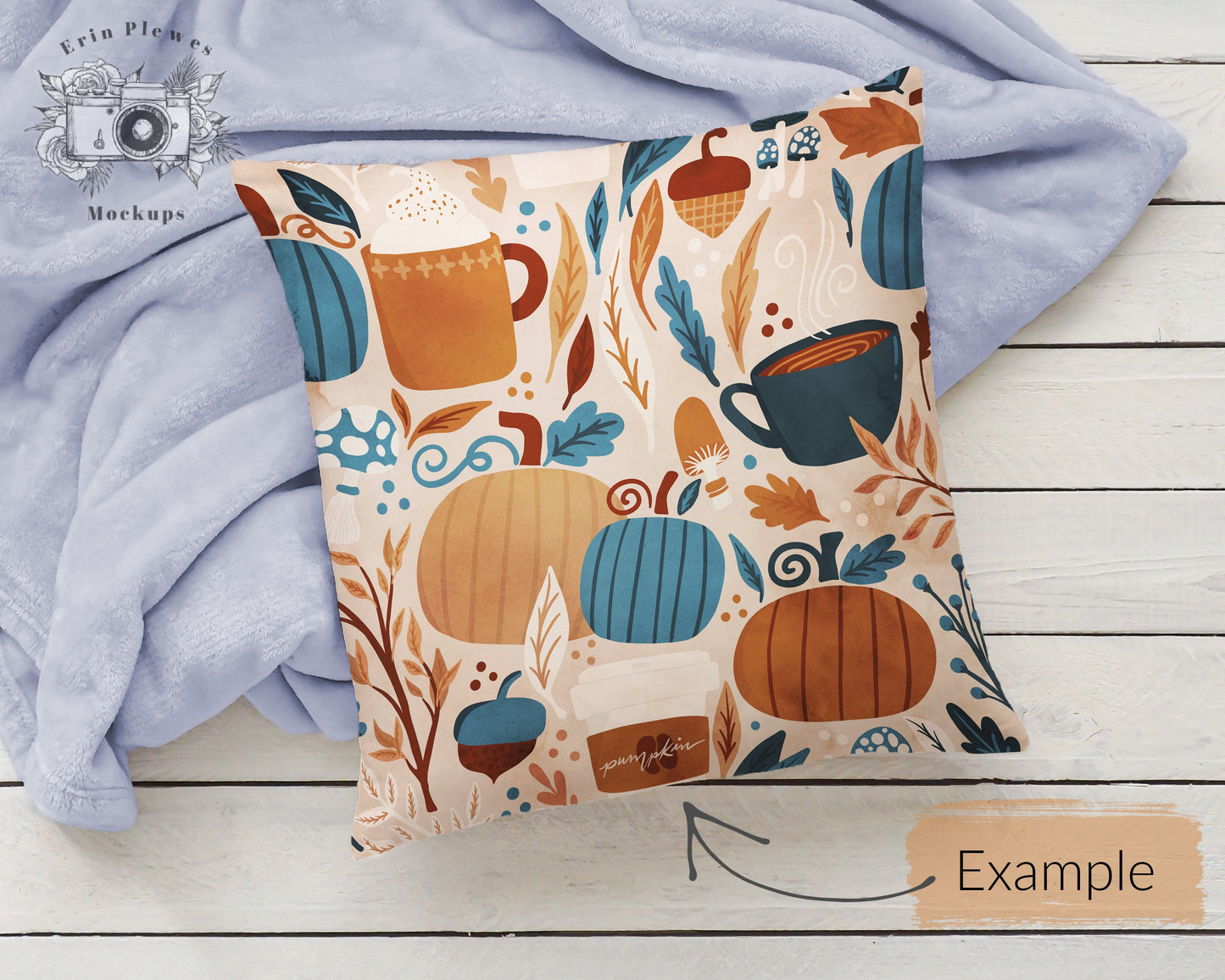 Cushion Mockup PSD Smart Object, Pillow Mock Up, Pillow Slipcover Mock-up with Blue Blanket, Instant Digital Download Jpeg Template