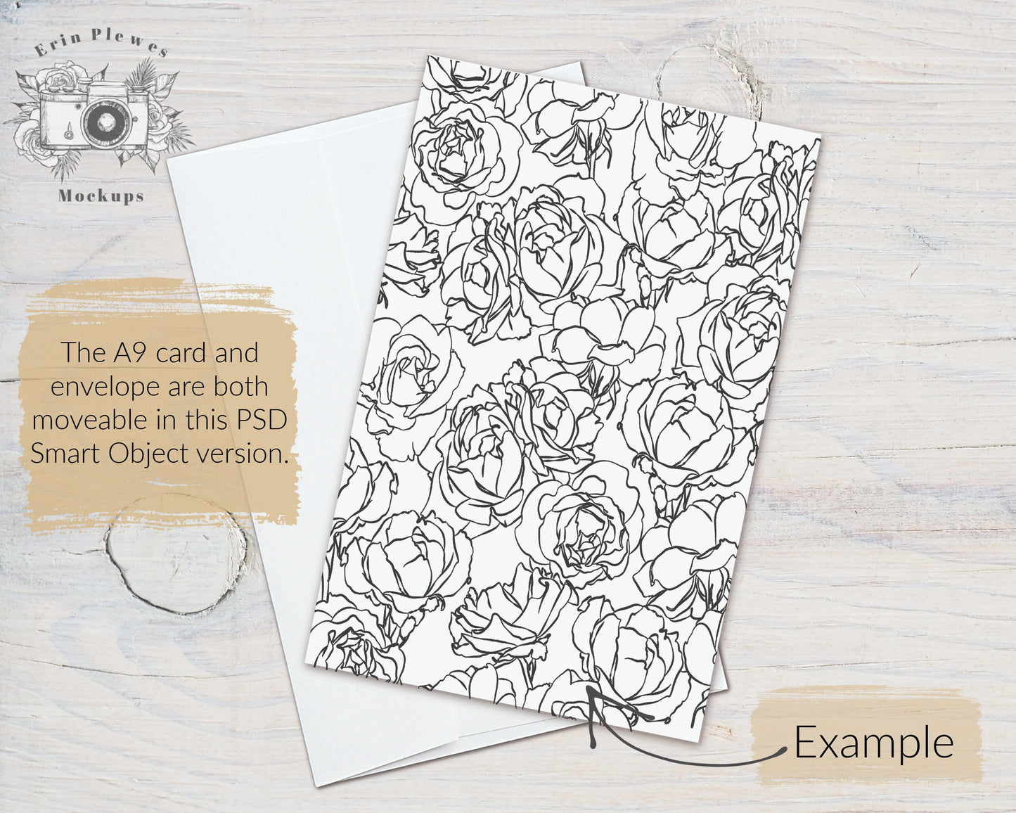 A9 Card Mockup, 5.5" x 8.5" Flat Card Mock Up, PSD Smart Object Greeting Card with Envelope Mock-up, Jpeg Instant Digital Download