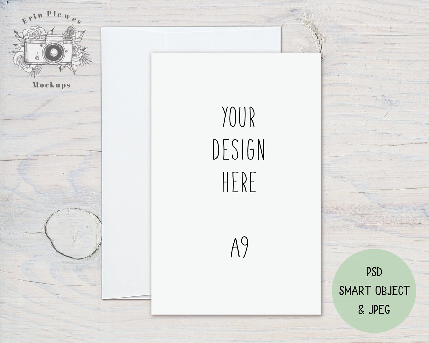 A9 Card Mockup, 5.5" x 8.5" Flat Card Mock Up, PSD Smart Object Greeting Card with Envelope Mock-up, Jpeg Instant Digital Download