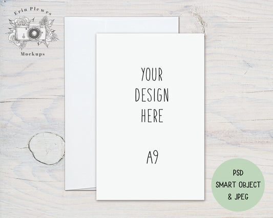 A9 Card Mockup, 5.5" x 8.5" Flat Card Mock Up, PSD Smart Object Greeting Card with Envelope Mock-up, Jpeg Instant Digital Download