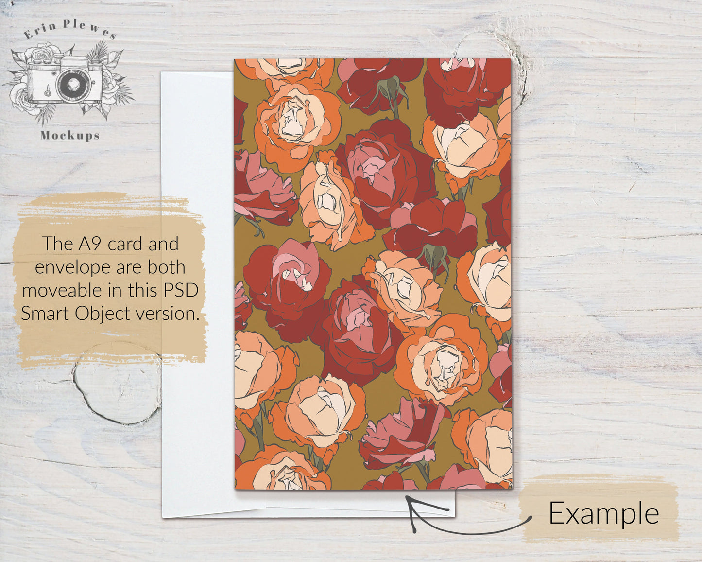 A9 Card Mockup PSD Smart Object, 5.5" x 8.5" Folded Card Mock Up, A-9 Greeting Card with Envelope Mock-up, Jpeg Instant Digital Download