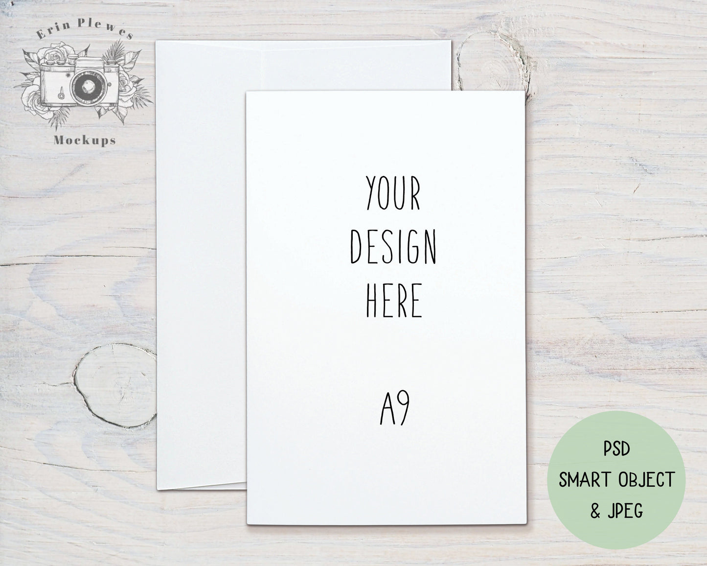 A9 Card Mockup PSD Smart Object, 5.5" x 8.5" Folded Card Mock Up, A-9 Greeting Card with Envelope Mock-up, Jpeg Instant Digital Download