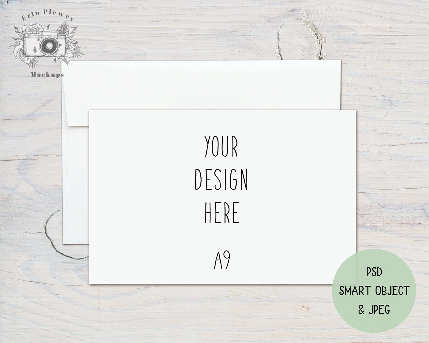 Card Mockup 5.5" x 8.5", A9 Flat Card Mock Up PSD Smart Object, A-9 Greeting Card with Envelope Mock-up, Jpeg Instant Digital Download