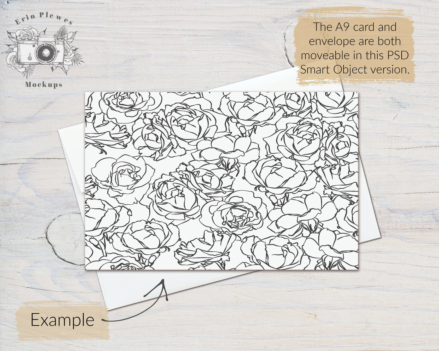 Card Mockup 5.5" x 8.5", A9 Flat Card Mock Up PSD Smart Object, A-9 Greeting Card with Envelope Mock-up, Jpeg Instant Digital Download