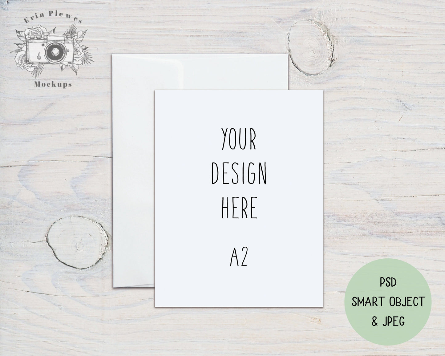 A2 Card Mockup PSD Smart Object, 4.25" x 5.5" Flat Card Mock Up, Greeting Card Envelope Mock-up, Jpeg Instant Digital Download
