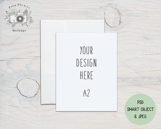 A2 Card Mockup PSD Smart Object, 4.25" x 5.5" Flat Card Mock Up, Greeting Card Envelope Mock-up, Jpeg Instant Digital Download