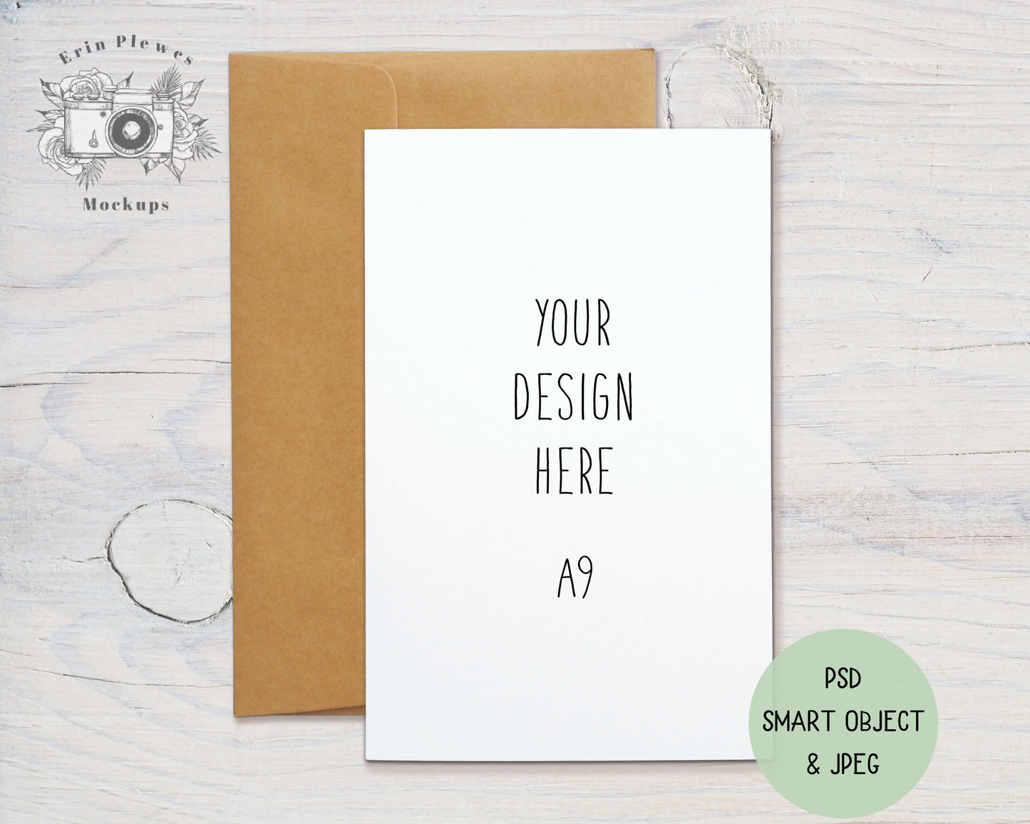 A9 Card Mockup Kraft Envelope, 5.5" x 8.5" Folded Card Mock Up PSD Smart Object , A-9 Greeting Card Mock-up, Jpeg Instant Digital Download