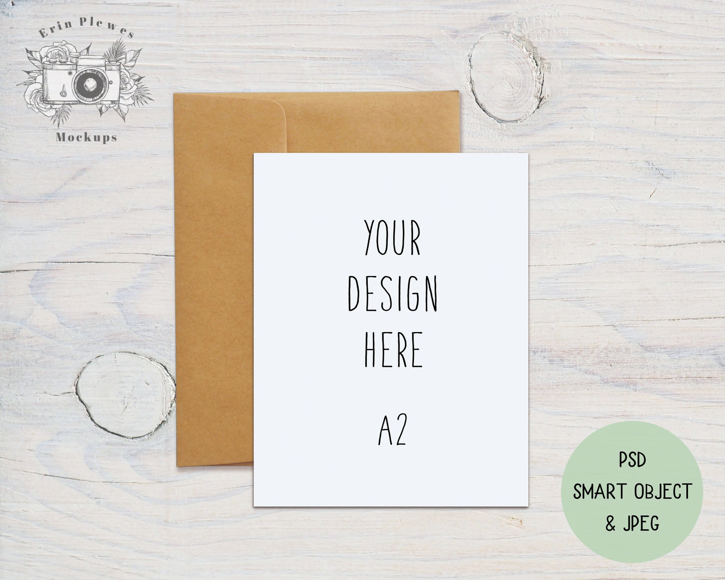 Flat Card Mockup PSD Smart Object, A2 Card Mock Up Kraft Envelope, 4.25" x 5.5" Greeting Card Envelope Mock-up, Instant Digital Download