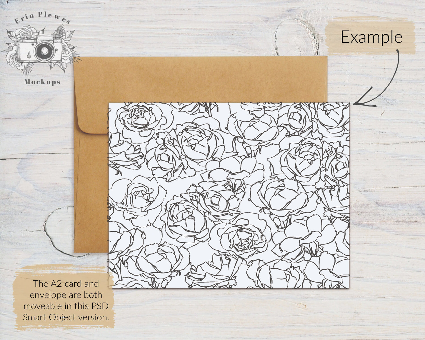 A2 Card Mock Up PSD Smart Object, A2 Flat Card Mock Up, 4.25" x 5.5" Card Kraft Envelope Mock-up, Jpeg Instant Digital Download Template