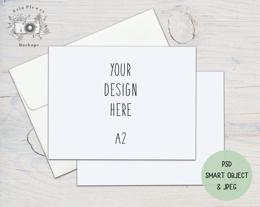 Card Mockup PSD Smart Object,  A2 Card Front Back Mock Up, 4.25" x 5.5" Card Envelope Mock-up, Jpeg Instant Digital Download Template