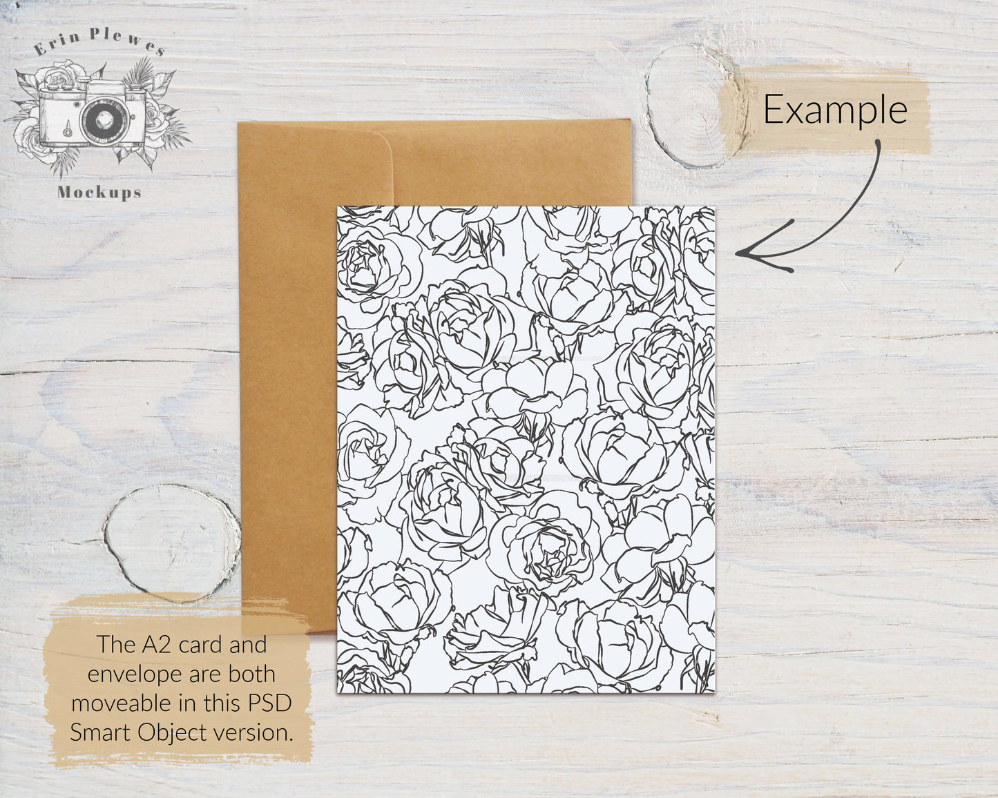 Flat Card Mockup PSD Smart Object, A2 Card Mock Up Kraft Envelope, 4.25" x 5.5" Greeting Card Envelope Mock-up, Instant Digital Download