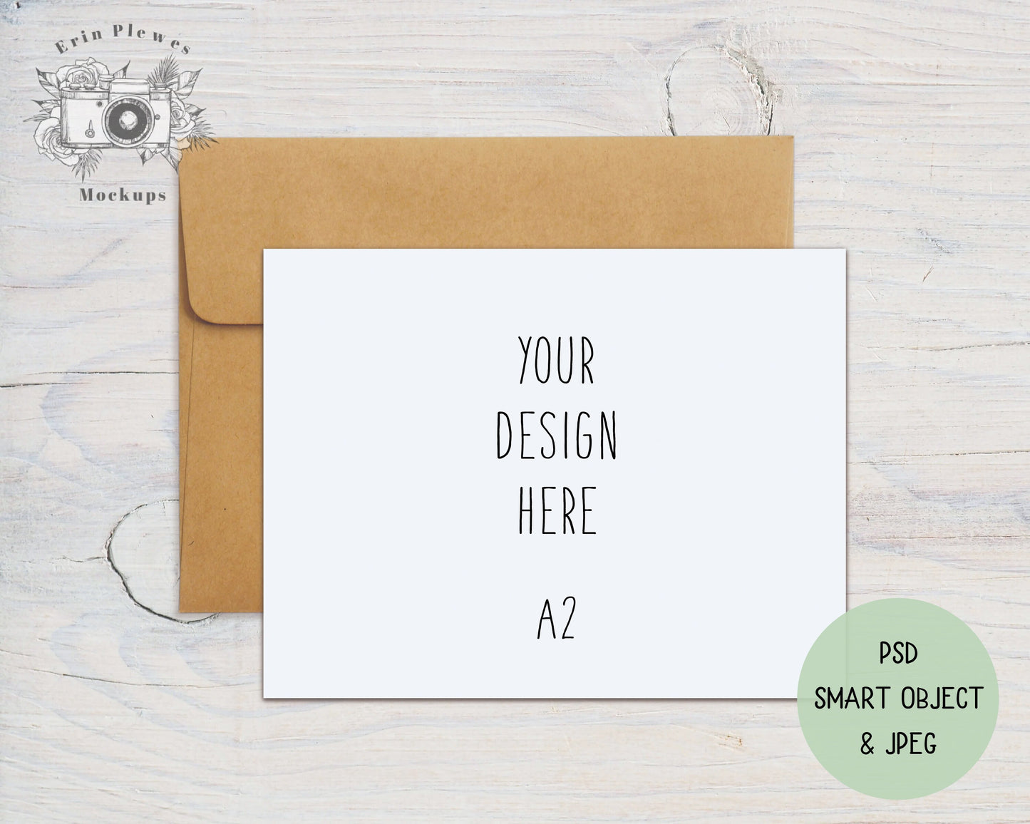 A2 Card Mock Up PSD Smart Object, A2 Flat Card Mock Up, 4.25" x 5.5" Card Kraft Envelope Mock-up, Jpeg Instant Digital Download Template