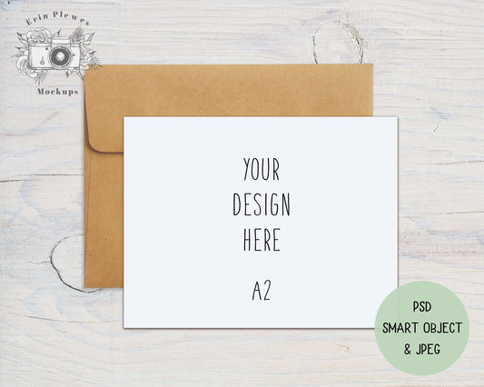 A2 Card Mock Up PSD Smart Object,  A2 Flat Card Mock Up, 4.25" x 5.5" Card Kraft Envelope Mock-up, Jpeg Instant Digital Download Template