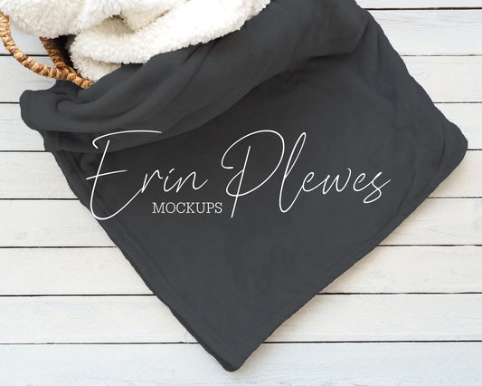 Blanket Mockup Gray, Fleece Blanket Mock Up on Farmhouse Style Shiplap, Charcoal Minky Blanket Flatlay, Instant Digital Download Jpeg