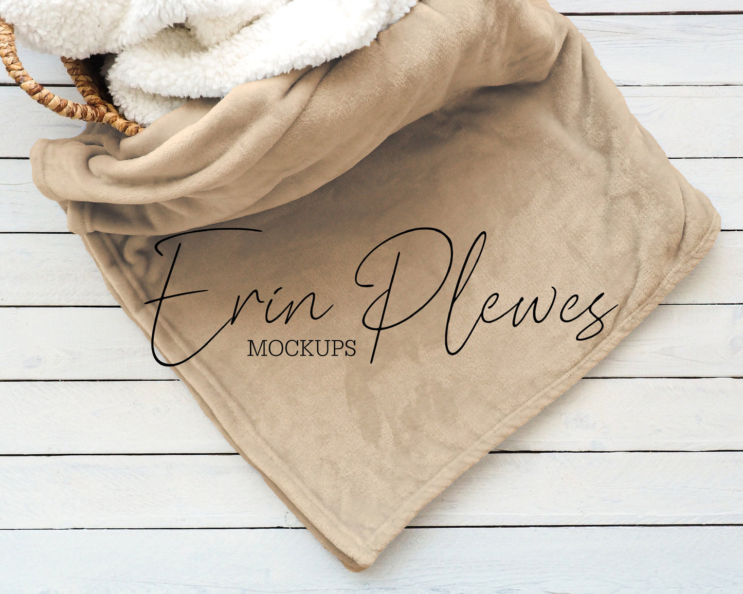 Blanket Mockup Tan, Fleece Blanket Mock-up on Farmhouse Style Shiplap, Fawn Minky Blanket Flat Lay, Instant Digital Download Jpeg