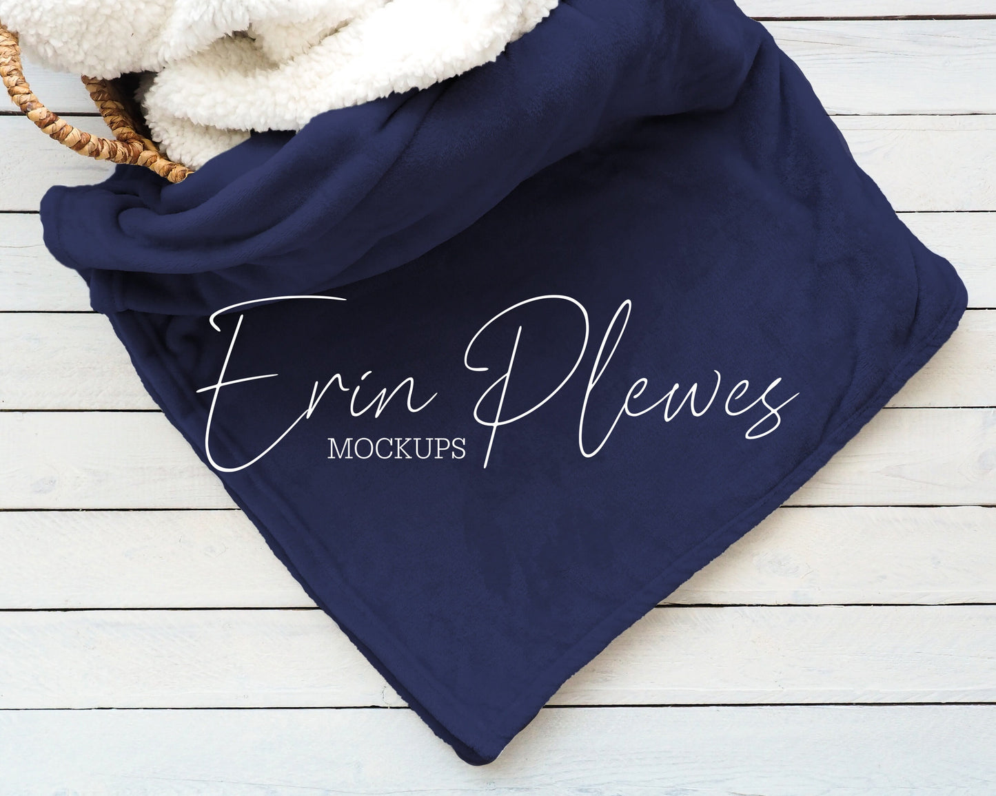 Blanket Mockup Navy, Blue Minky Blanket Mock-up in a Basket for Lifestyle Stock Photo, Fleece Blanket Mock Ups, Instant Download Jpeg