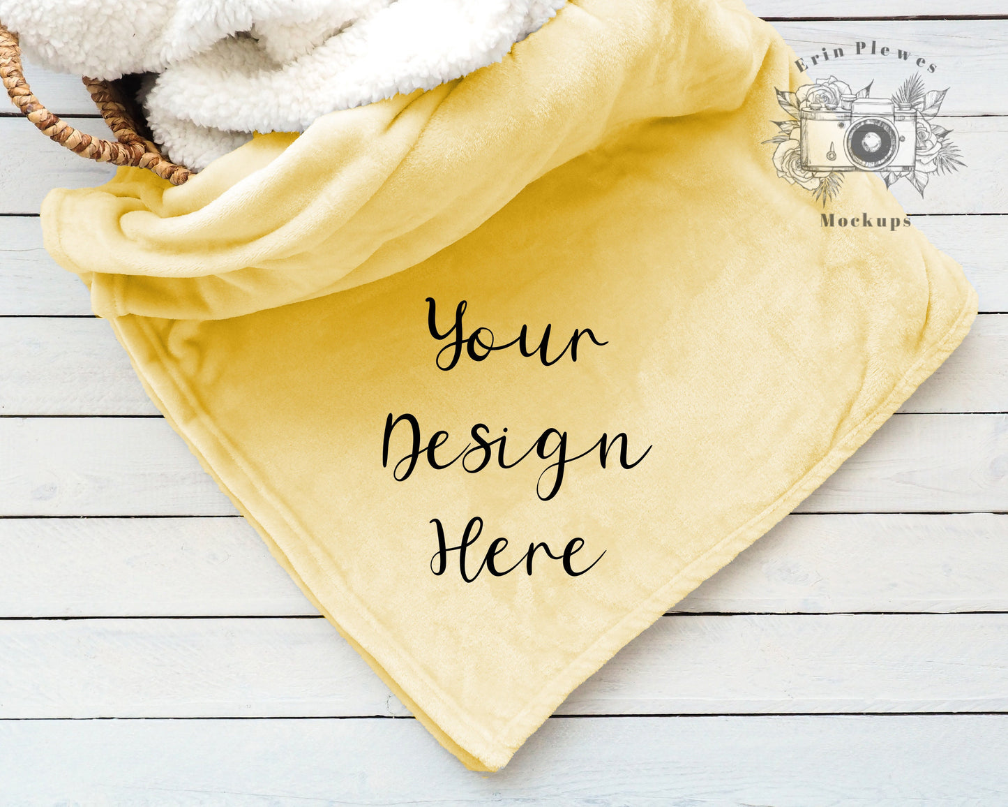 Blanket Mockup Yellow, Minky Blanket Mock-up for Nursery, Pale Yellow Fleece Blanket Mock Up Flatlay, Instant Download Jpeg