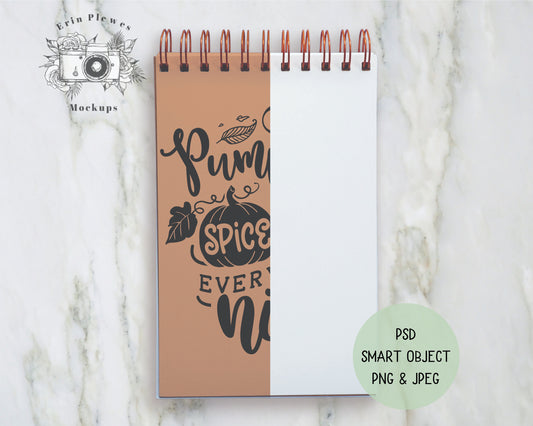 Notebook Mockup, Spiral Notebook Mock Up on Marble, PSD Smart Object Stationary Flatlay, Instant Digital Download Jpeg PNG Template
