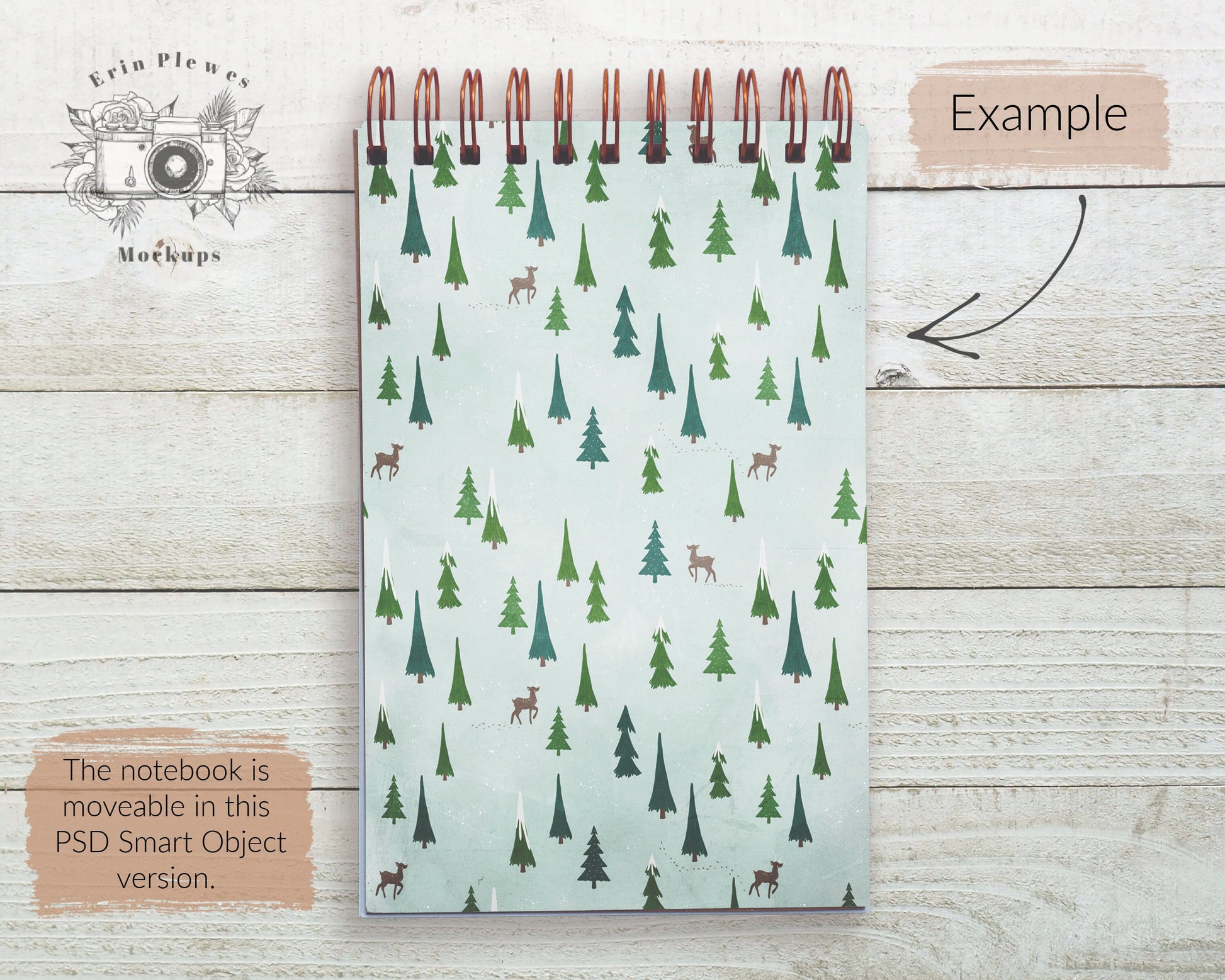 Spiral Notebook Mockup, Notebook Mock Up on Rustic Shiplap, PSD Smart Object Stationary Flat Lay, Instant Digital Download Jpeg PNG