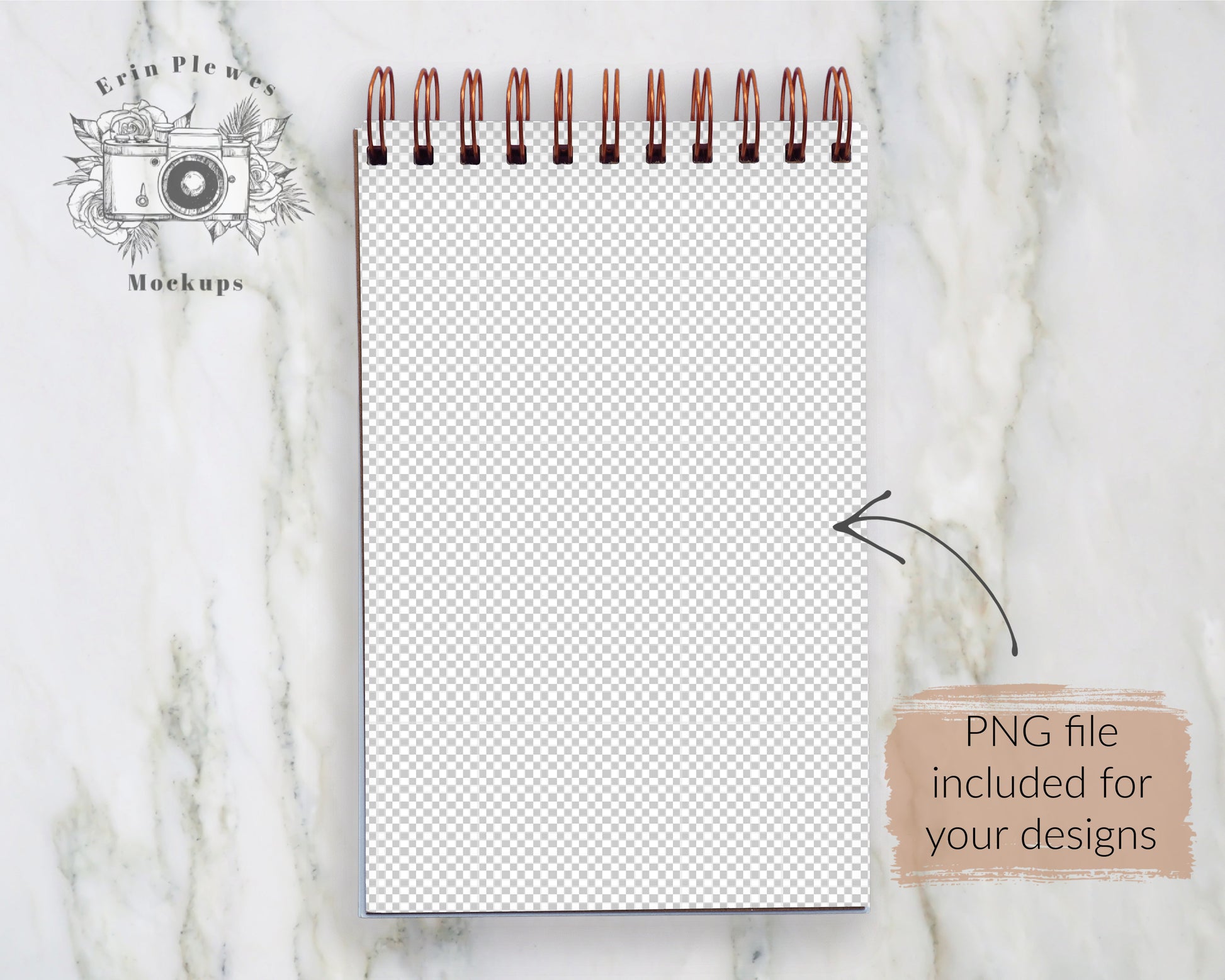 Notebook Mockup, Spiral Notebook Mock Up on Marble, PSD Smart Object Stationary Flatlay, Instant Digital Download Jpeg PNG Template