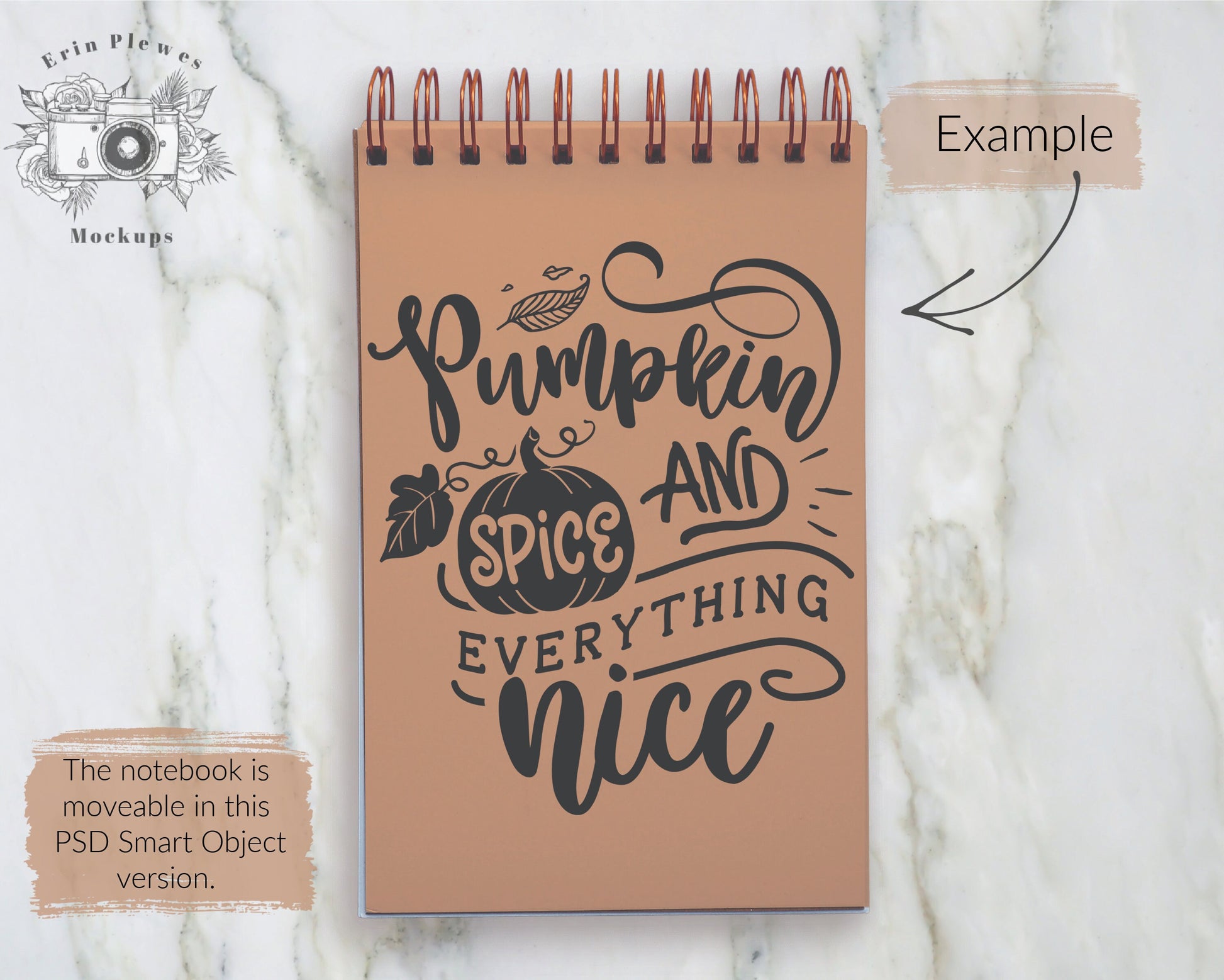 Notebook Mockup, Spiral Notebook Mock Up on Marble, PSD Smart Object Stationary Flatlay, Instant Digital Download Jpeg PNG Template