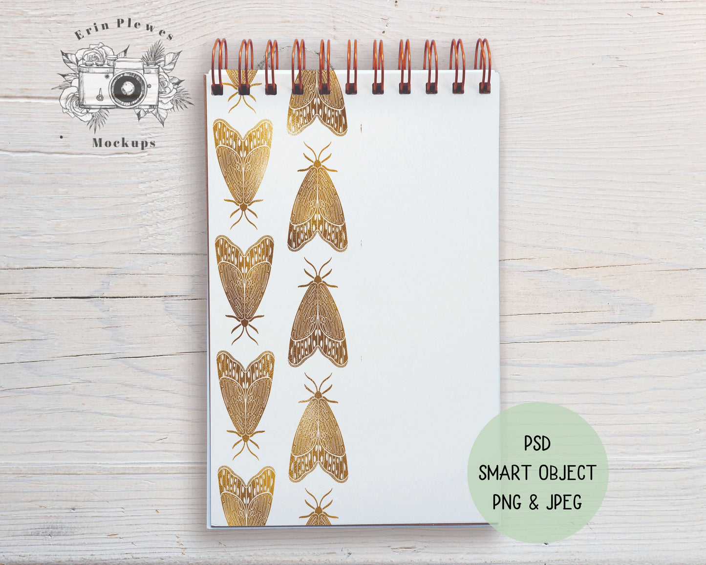 Spiral Top Notebook Mockup, Notebook Mock-Up on Rustic Wood, PSD Smart Object Notepad Flat Lay, Instant Digital Download Jpeg PNG