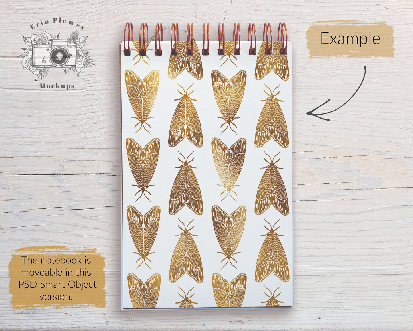 Spiral Top Notebook Mockup, Notebook Mock-Up on Rustic Wood, PSD Smart Object Notepad Flat Lay, Instant Digital Download Jpeg PNG