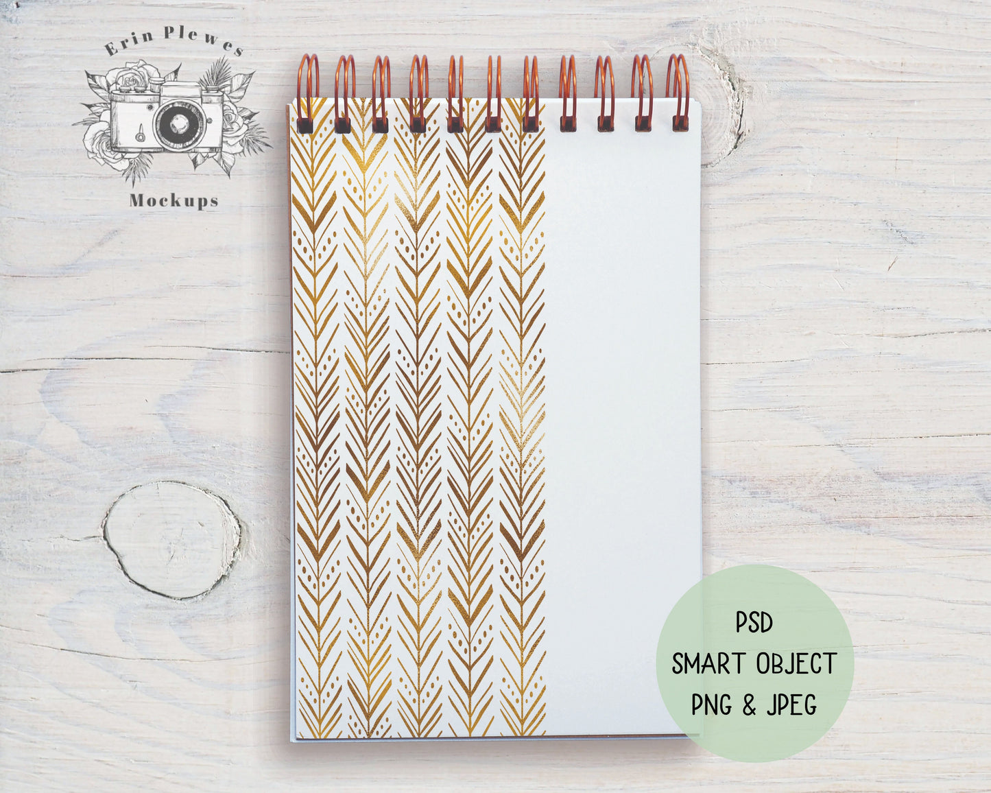 Spiral Top Journal Mockup, Notebook Mock-Up PSD Smart Object, Notepad Flat Lay, Instant Digital Download Jpeg PNG Template
