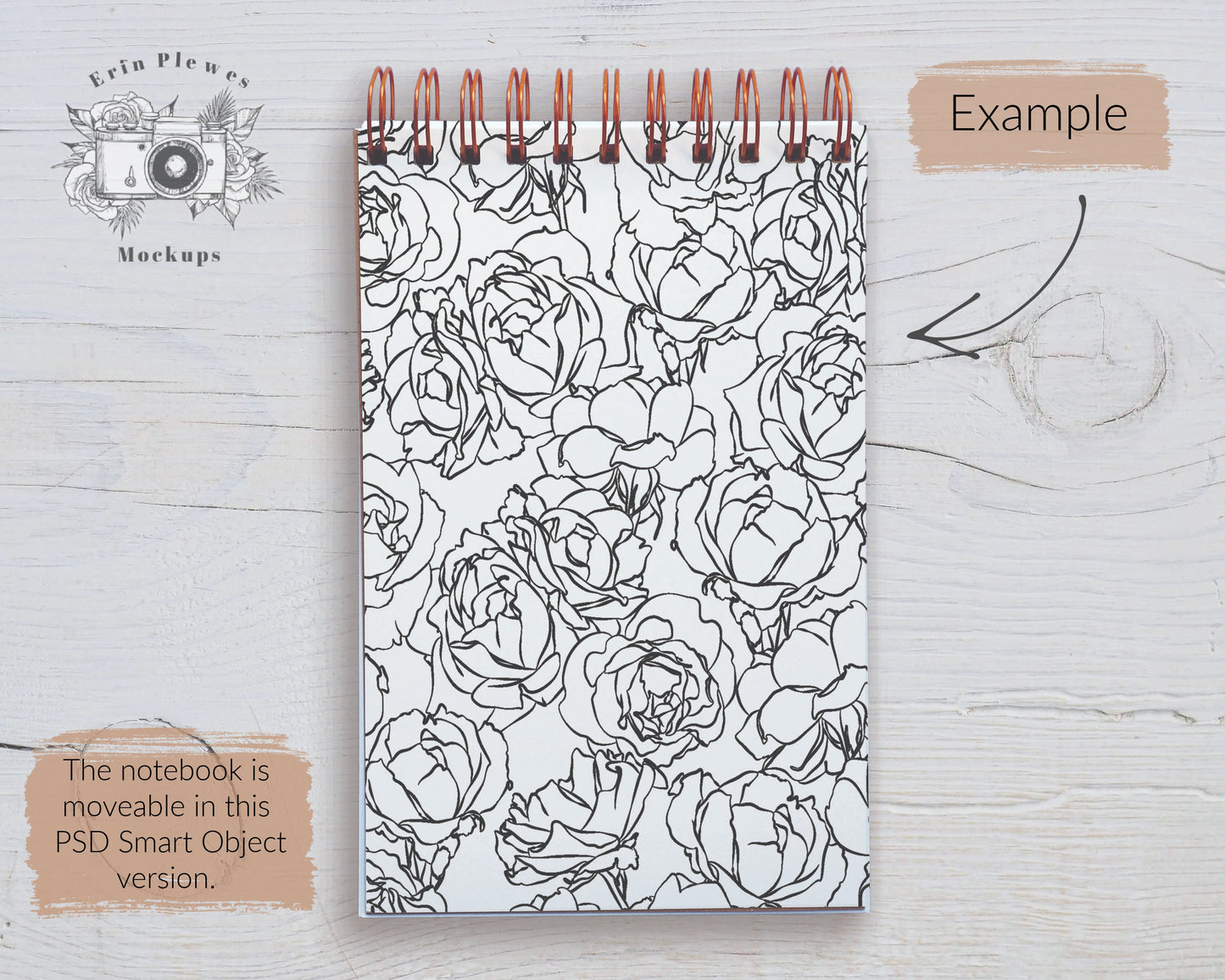 Spiral Top Diary Mockup, Notebook Mockup PSD Smart Object, Journal Flat Lay, Instant Digital Download Jpeg PNG Template