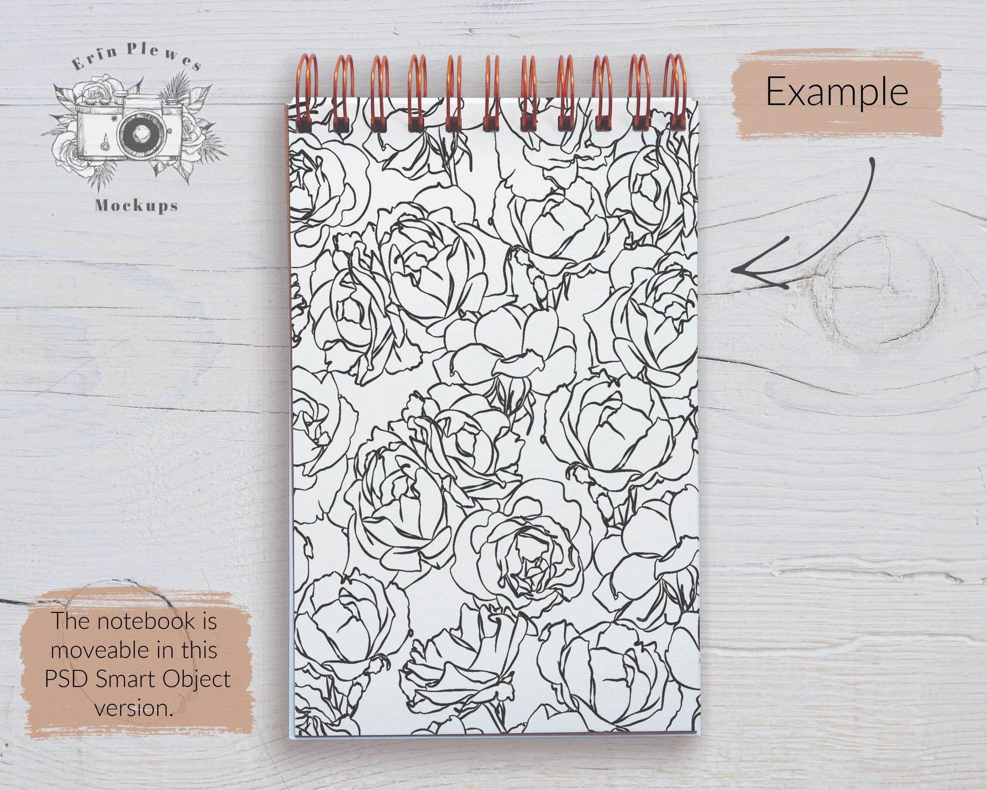 Spiral Top Diary Mockup, Notebook Mockup PSD Smart Object, Journal Flat Lay, Instant Digital Download Jpeg PNG Template