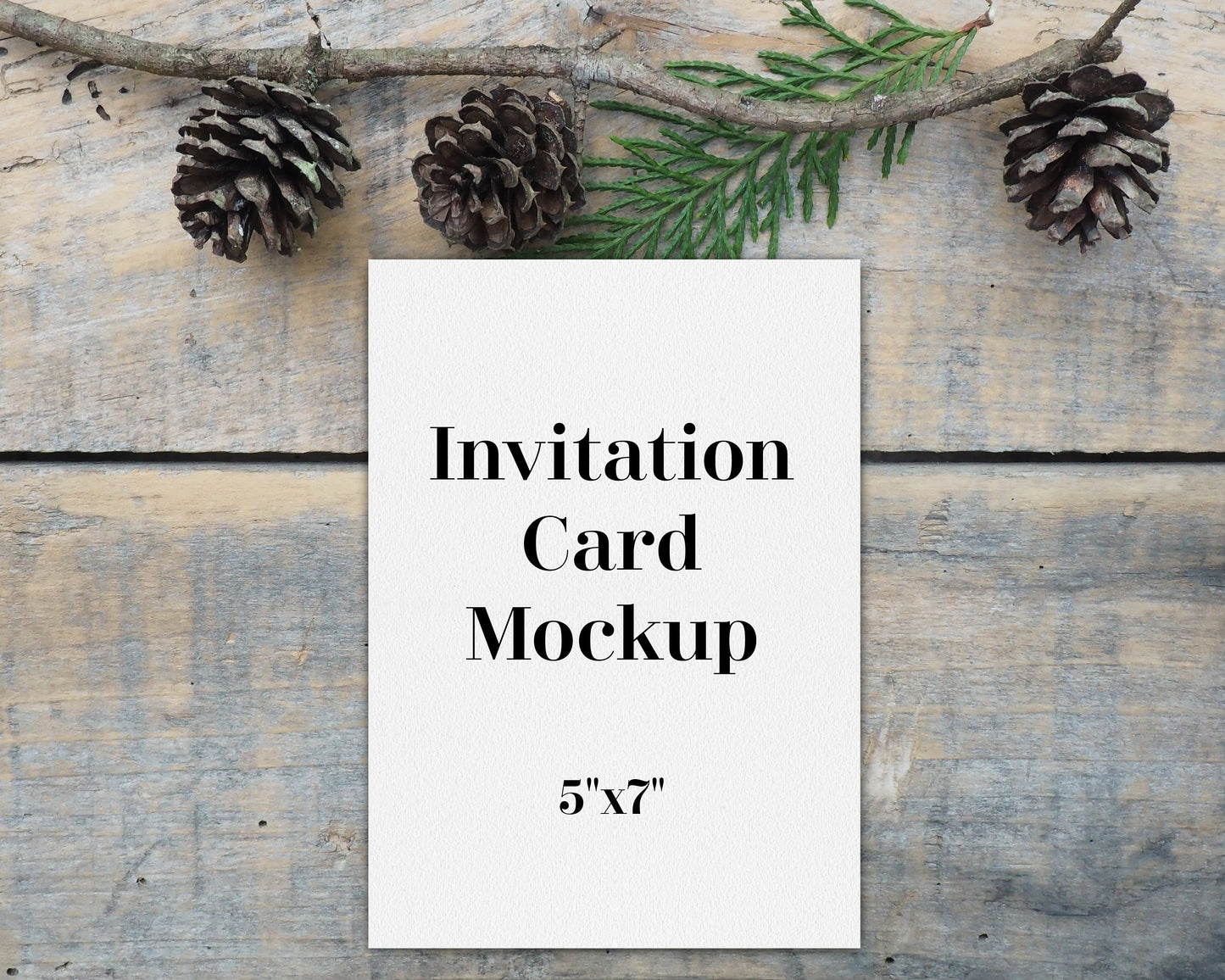 5"x7" Card Mockup , Vertical Christmas Card Mockup on Farmhouse Rustic Styled Wood, Instant Download Jpg Flat Lay