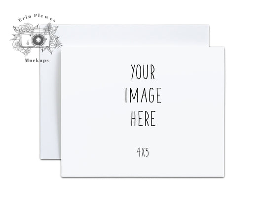 4x5 Card mockup on white background, Invitation mock-up with envelope, 5x4 Stationery Flat Lay, Jpeg Instant Digital Download Template