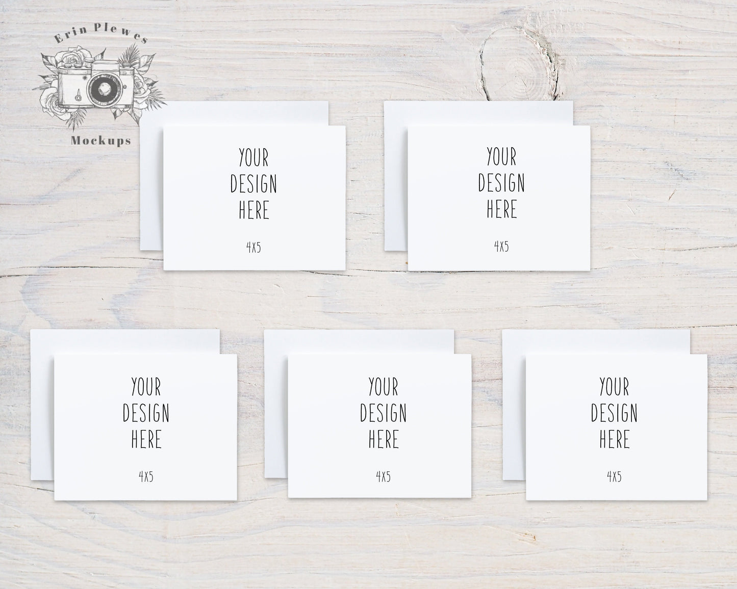 5 Card Mockup Suite, 4x5 Greeting Card Mock Up Suite, Stationery with Envelope Mock Ups, Jpeg Instant Digital Download